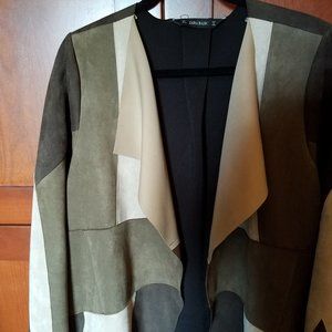 Brown & Tan Patchwork Faux Suede Coat L